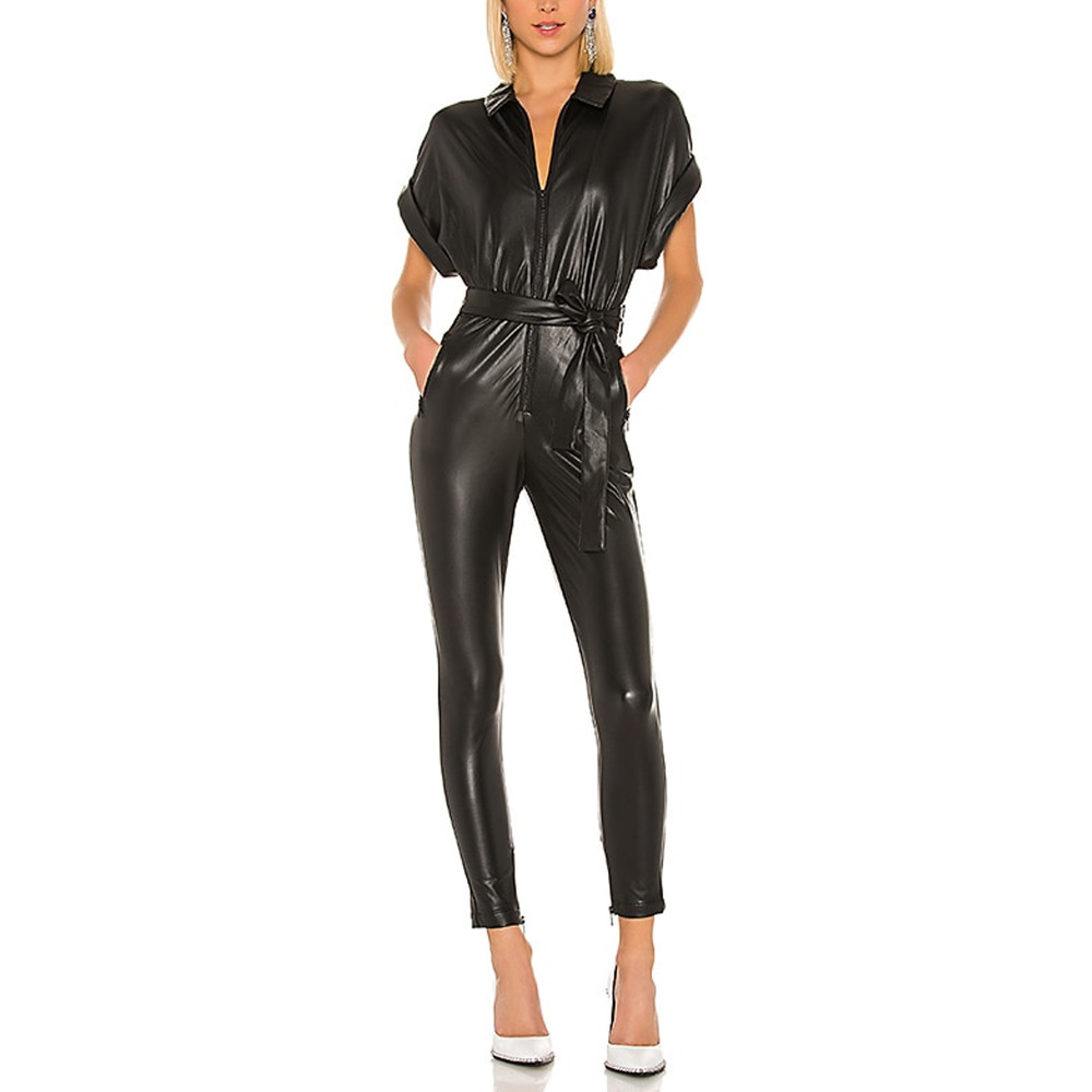 NBD Black 'Reckless' Vegan Leather Jumpsuit Size M